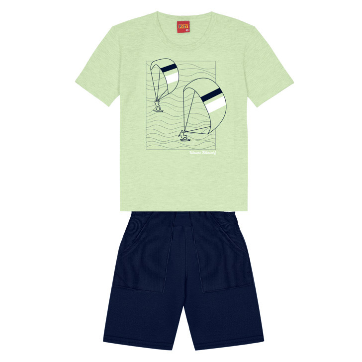 CONJUNTO MANGA CURTA BERMUDA KITESURF BORDADO