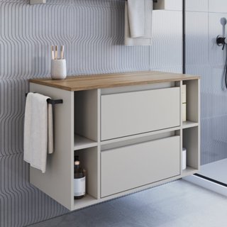 Gabinete de Banheiro Suspenso 80cm com 4 Nichos 1 Toalheiro 1 Porta 1 Gaveta Bh8010 Mel/Arenas em Oferta na Shopee