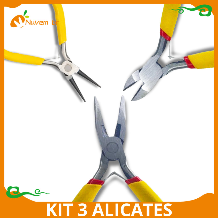 Kit Jogo de Alicates Universal Bico Redondo P/ Artesanato Bijuteria Elétrica Corte Profissional Multifuncional