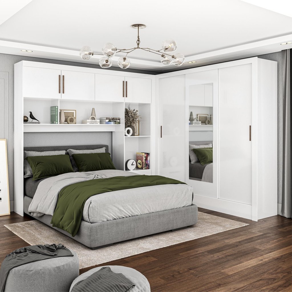 Guarda-roupa Casal Modulado 4 Portas Santiago com Espelho 3 Portas 5 Gavetas Branco em Oferta na Shopee