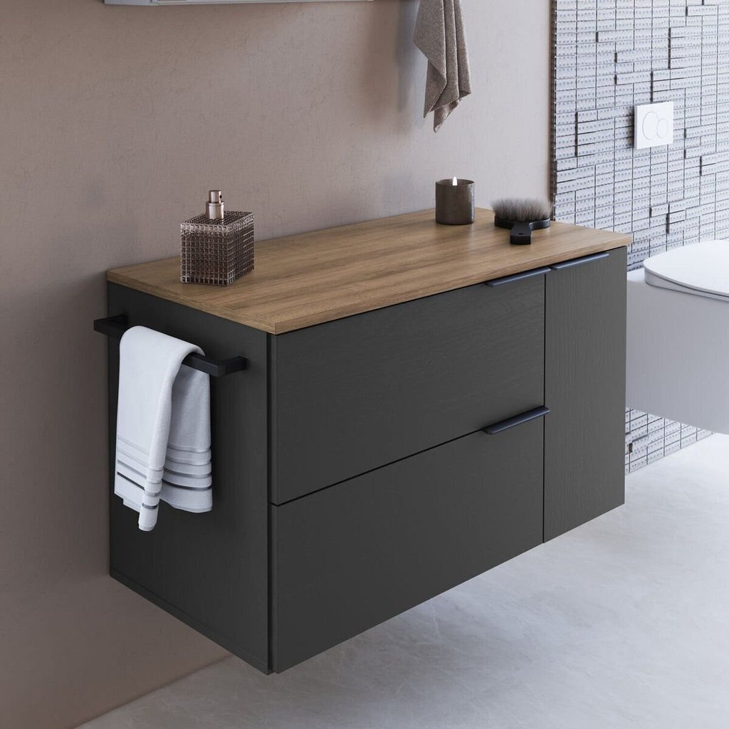 Gabinete de Banheiro Suspenso 80cm com 1 Toalheiro 2 Portas e 1 Gaveta Mel/Grafite em Oferta na Shopee