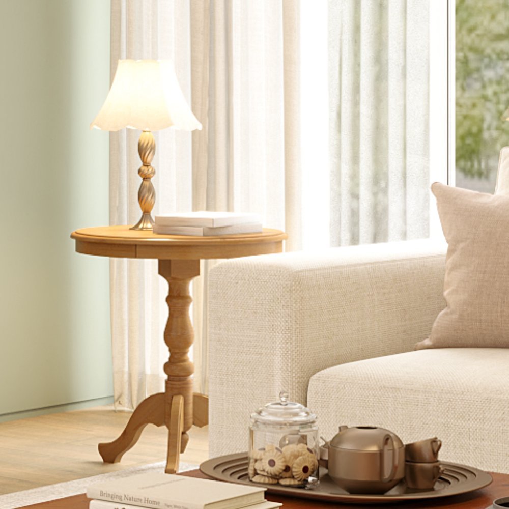 Mesa Lateral Redonda Madeira Maciça Aconchego Artemobili Mel em Oferta na Shopee