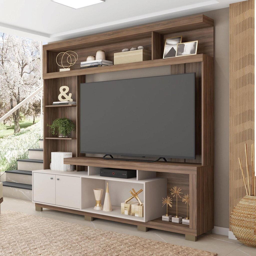 Estante Home Para TV 55 Polegadas com 2 Portas Formosa Lamina Mel/Off White em Oferta na Shopee