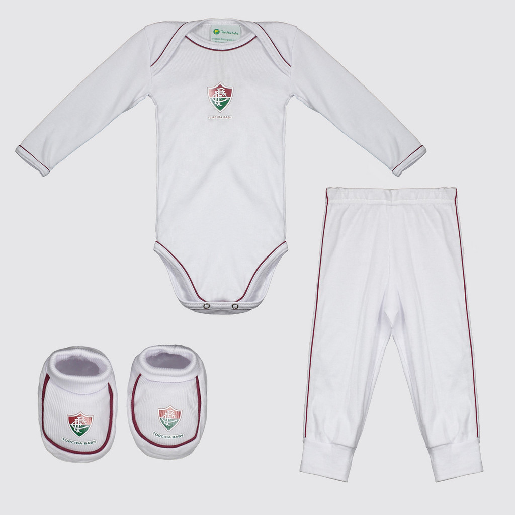 Kit Body Longo Calça e Pantufa Infantil Fluminense