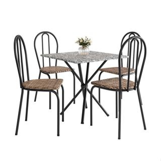 Conjunto de Mesa Quadrada com Tampo Granito e 4 Cadeiras Léia Revestimento Sintético Preto e Rattan em Oferta na Shopee