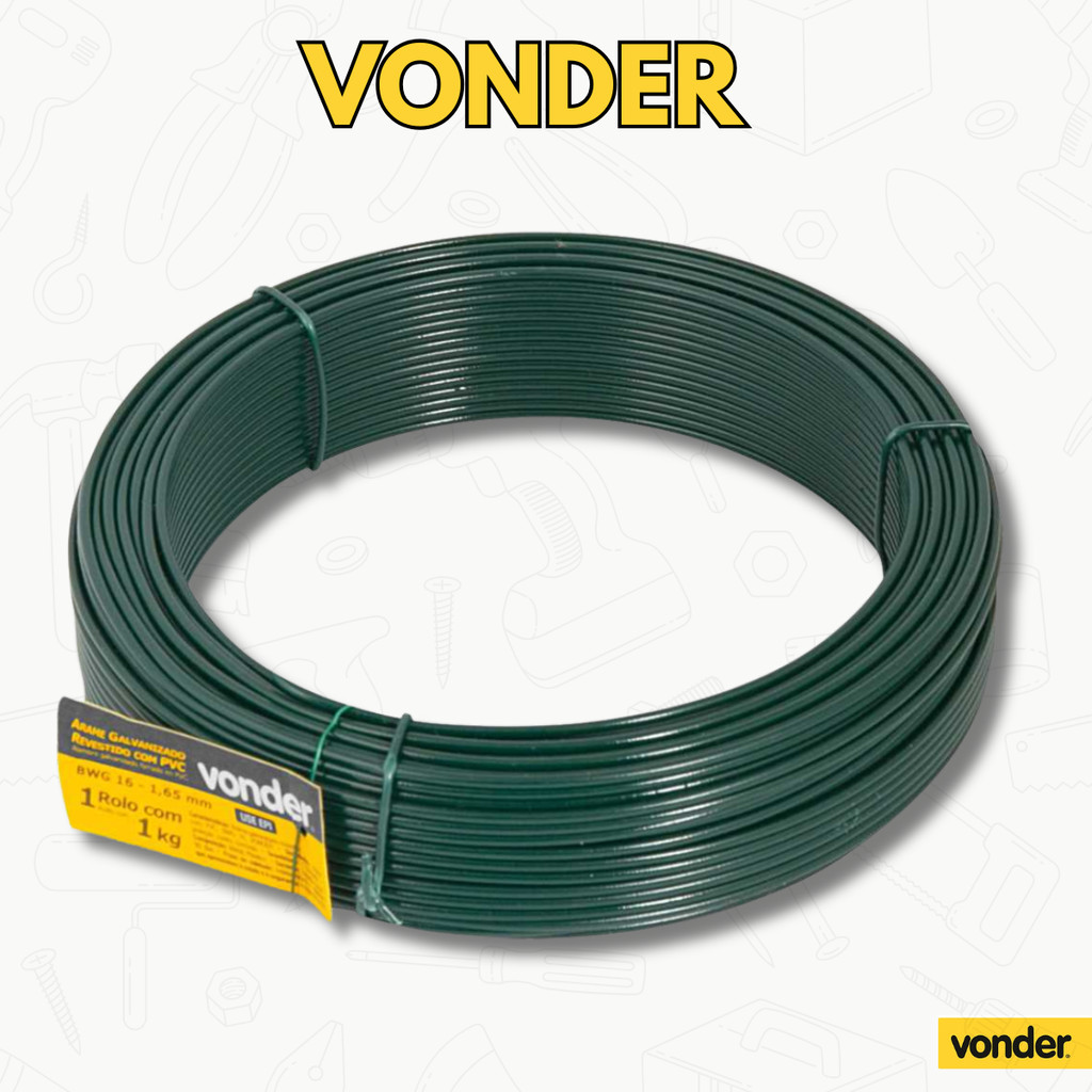 Arame Revestido com PVC Verde BWG 16 – 1 kg – Vonder