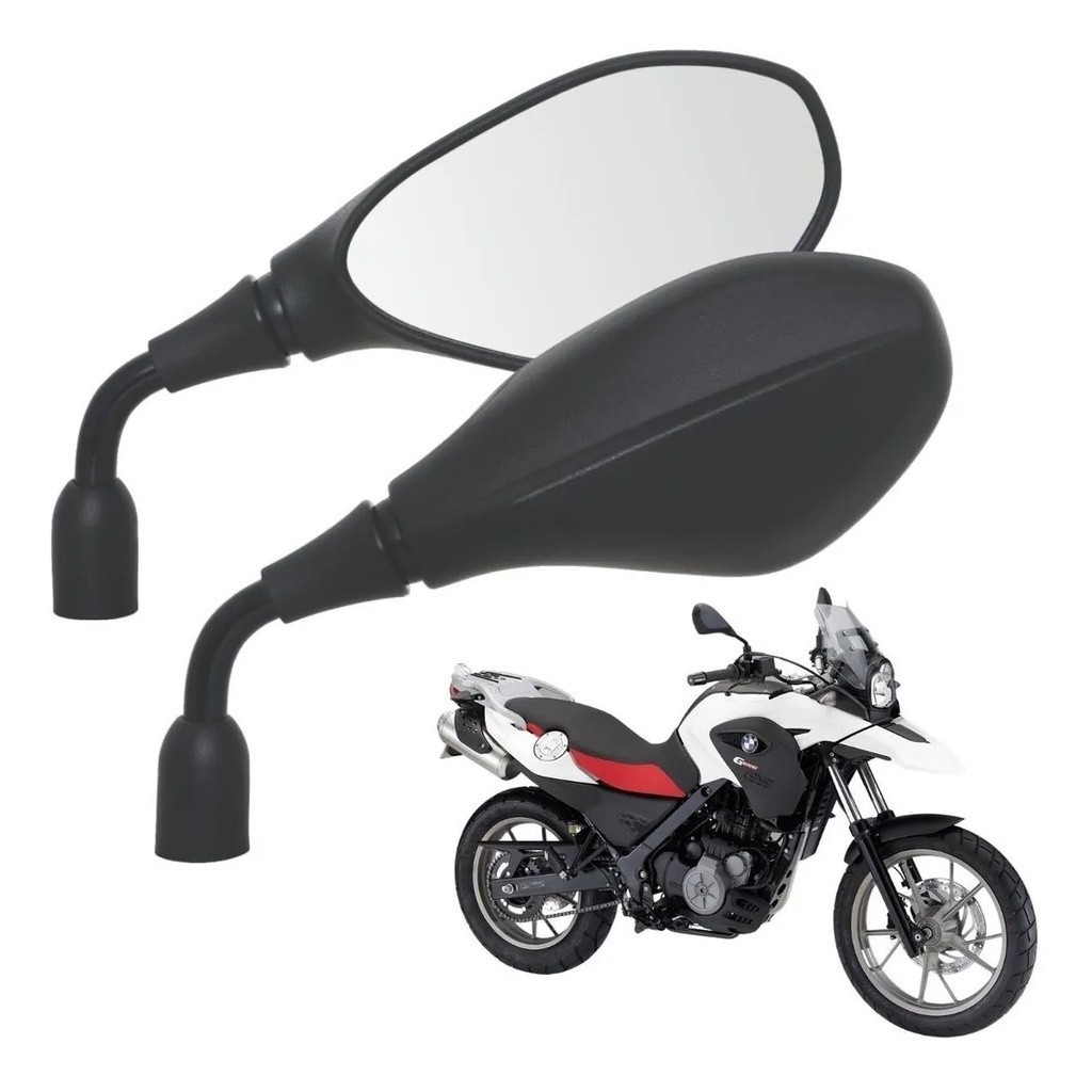 Par Retrovisor Moto Modelo BMW GS 650 F800 Universal Honda Preto com Haste Curta Reforçada