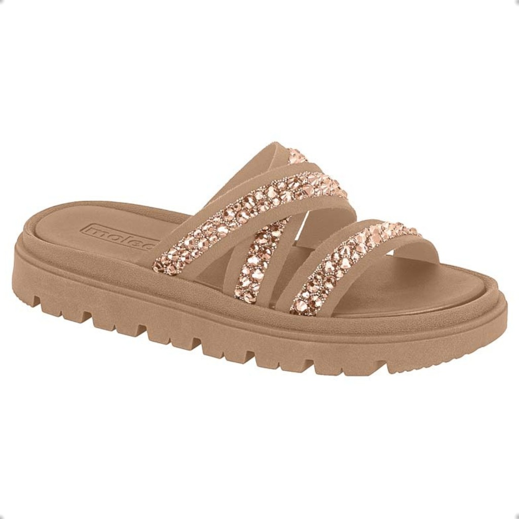 Sandália Chinelo Slide Moleca Papete Pedras Strass Flatform Original 5504.108