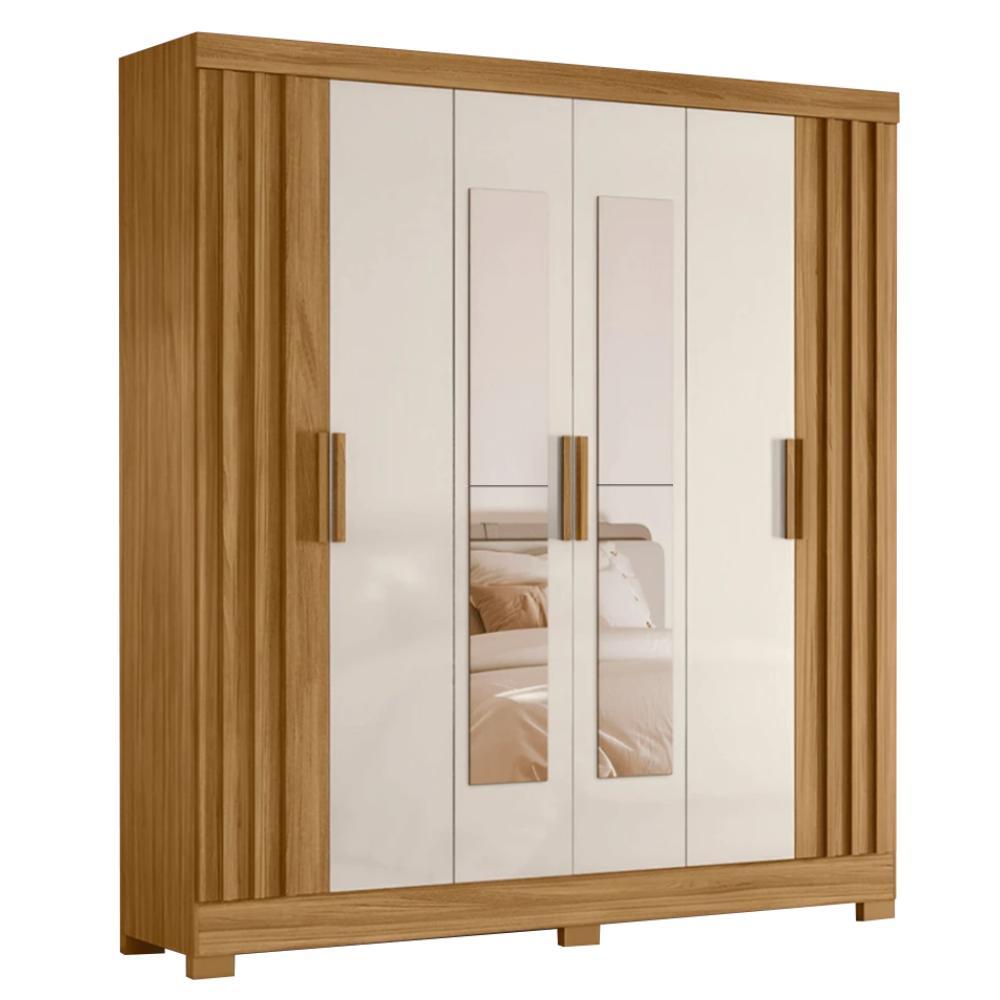 Guarda Roupas Casal Ripado Com Espelho 6 Portas 2 Gavetas Freijó/Off White Valença Moval em Oferta na Shopee