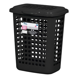 Cesto Preto Para Roupas Lavanderia Com Tampa 30l Multiuso