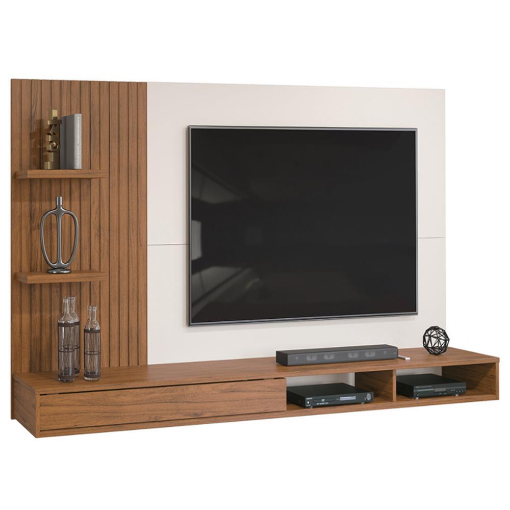 Painel Para TV 1,90m Até 60 Polegadas Detalhe Frisado Com Nichos Abel Madeirado/Off White em Oferta na Shopee
