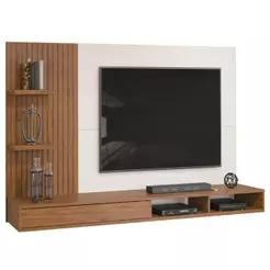 Painel Para TV 1,90m Até 60 Polegadas Detalhe Frisado Com Nichos Abel Madeirado/Off White