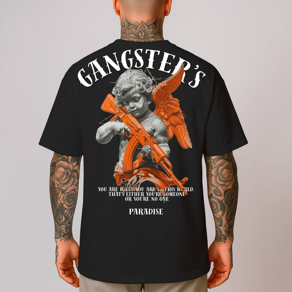 Camiseta Masculina Anjo Streetwear Camisa Gangster 100%Algodão Premium Estilo de Rua Envio Imediato