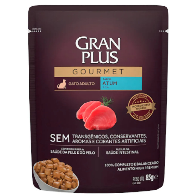 Ração Úmida Sachê GranPlus Gourmet Gatos Adultos Atum 85g