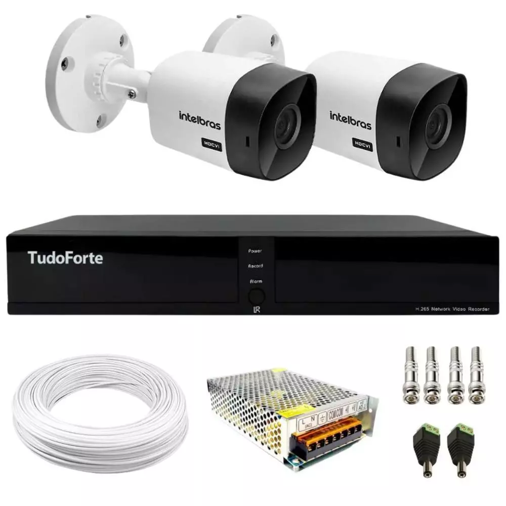 Kit 2 Câmeras Intelbras VHC 1120 B HD 720p Visão Noturna 20m + Dvr Tudo Forte 4 Canais Com App Xmeye