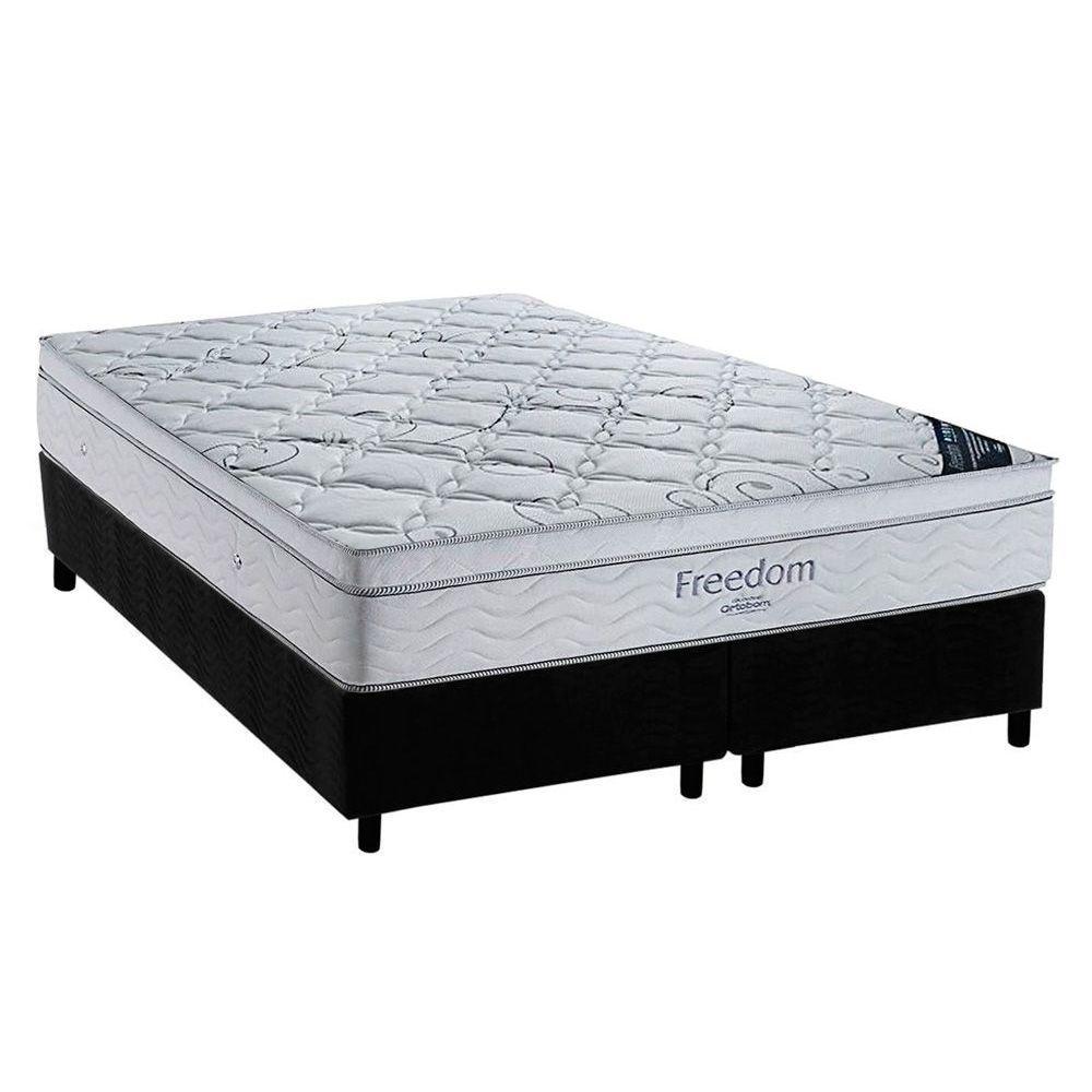 Cama Box Queen: Colchão Molas Ensacadas Ortobom SuperPocket Freedom Visco + Base CRC Suede Black(158x198)