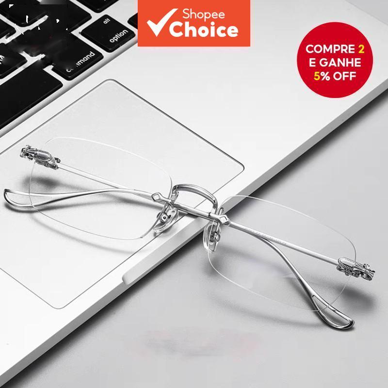 Óculos de Moda Sem Armação Bloqueadores de Luz Azul em Metal com Proteção UV para Computador