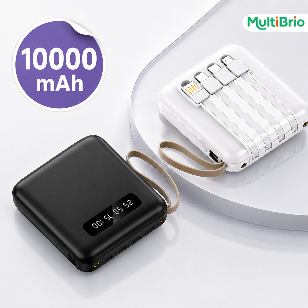 Carregador Portátil 10000mah con 4 cables de carga rápida Banco de energía digital LED