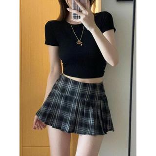 Americano Retro xadrez saia feminina pequena saia xadrez quente menina cintura alta saia plissada Mini curta a linh