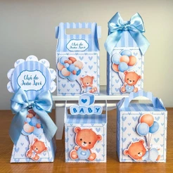 Personalizados Chá de Bebê Ursinho Baby Azul Lembrancinhas para Festas PEGUE E MONTE