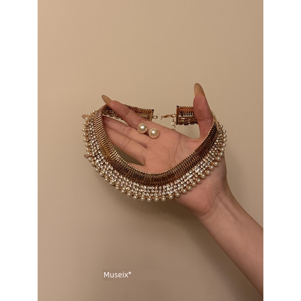 colar femenino colar [Nineth Muse] Filme Gigante!Colar de pérolas de diamante completo de ouro Medieval estilo palácio r
