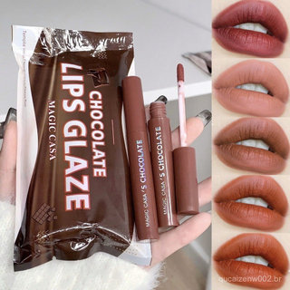 Conjunto de Brilho Labial de Chocolate de 5 Peças: Batom Matte, Longa Duração, À Prova d'Água, Não Ressecante