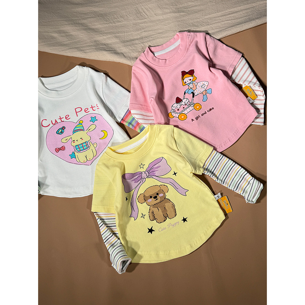 Estilo ocidental moda meninas primavera topos crianças camisetas de manga comprida grandes meninas camisas de fundo do b