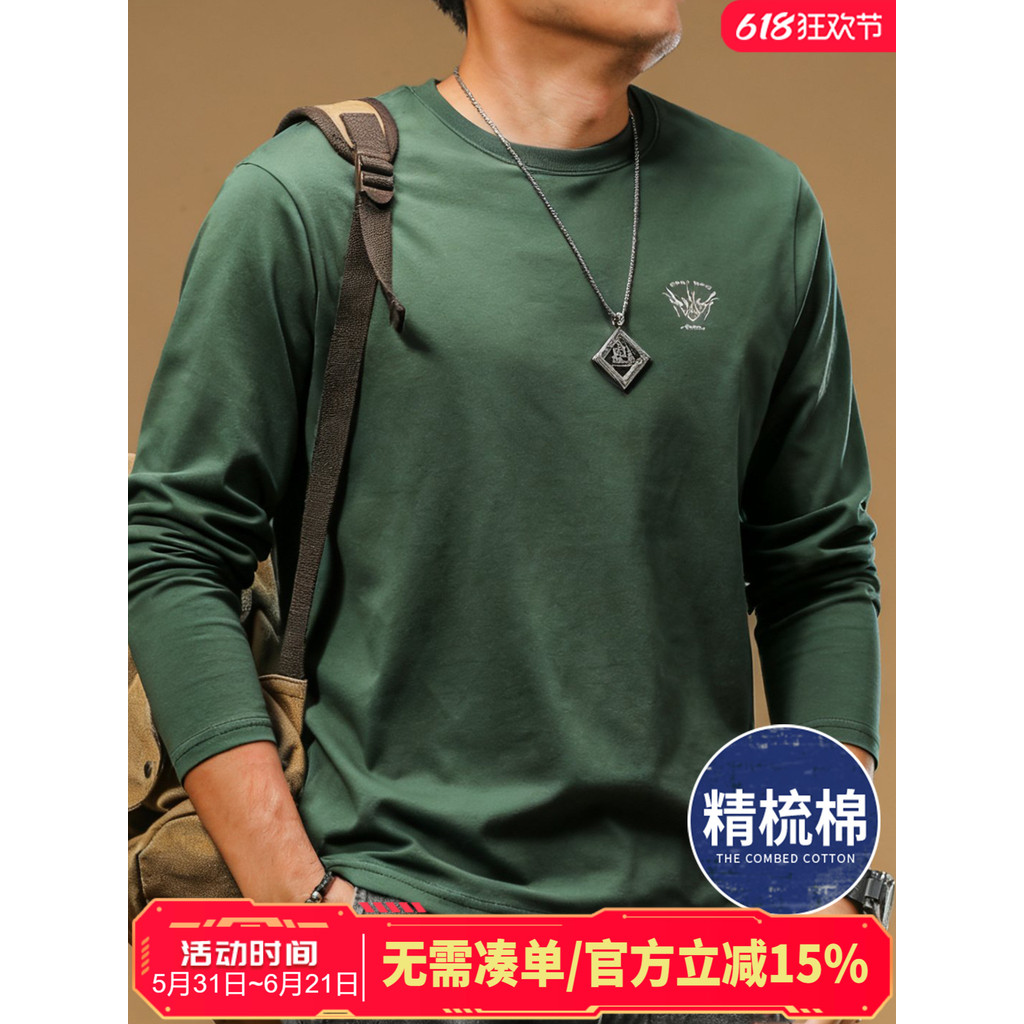 Camiseta masculina de manga comprida 2025 novo estilo puro algodão primavera outono camisa de fundo impressa masculina i