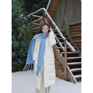 Lenço de cor sólida com borla azul feminino atmosfera de inverno engrossado quente à prova de frio Mohair estudante baba