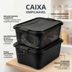 Kit 5 Caixa Organizadora 15 Litros Grande Empilhável C/Travas na Tampa Multiuso
