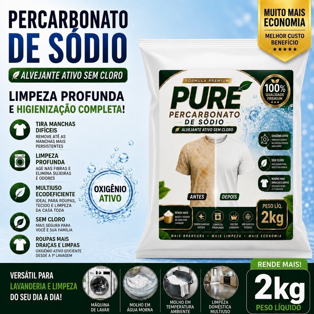 Alvejante tira manchas - Percarbonato de Sódio 100% Puro Limpeza pesada Roupas Brancas 500g/1kg /2kg