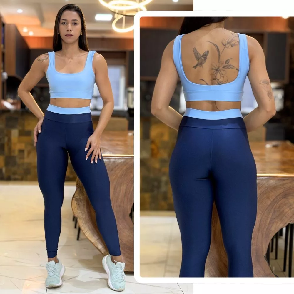 Conjunto de Academia Feminino BICOLOR Calça Legging + Top Regatinha com Alta Compressão