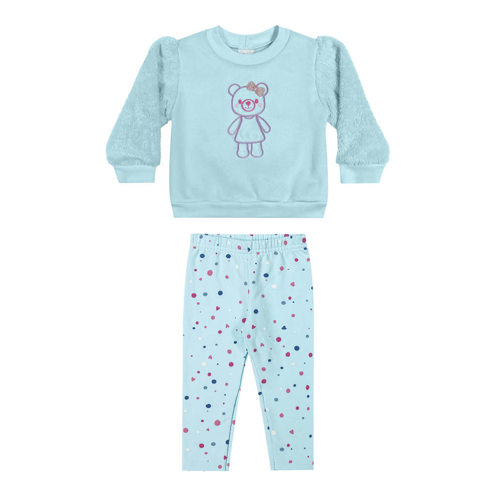 Conjunto Bebê Menina Peluciado Ursinha Elian Azul