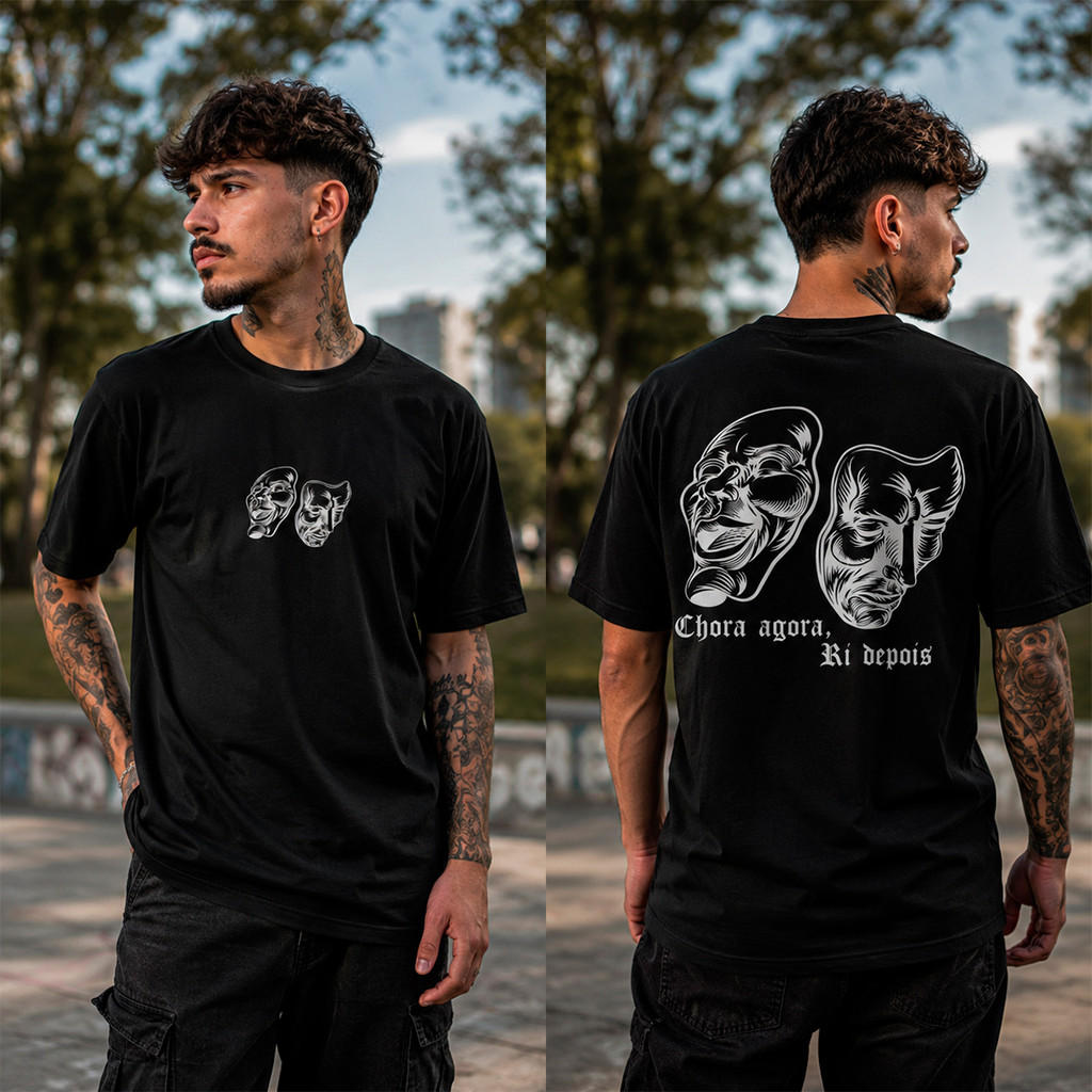 Camiseta Pixo Streetwear Camisa Chora Agora Ri Depois Oversized Algodão Hip Hop Skatista Longa Envio Imediato