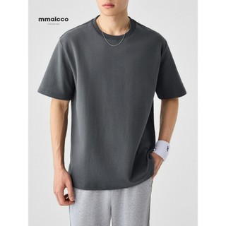 Momaike roupas masculinas 290g carbono escovado em torno do pescoço de manga curta camiseta masculina 2025 verão novo es