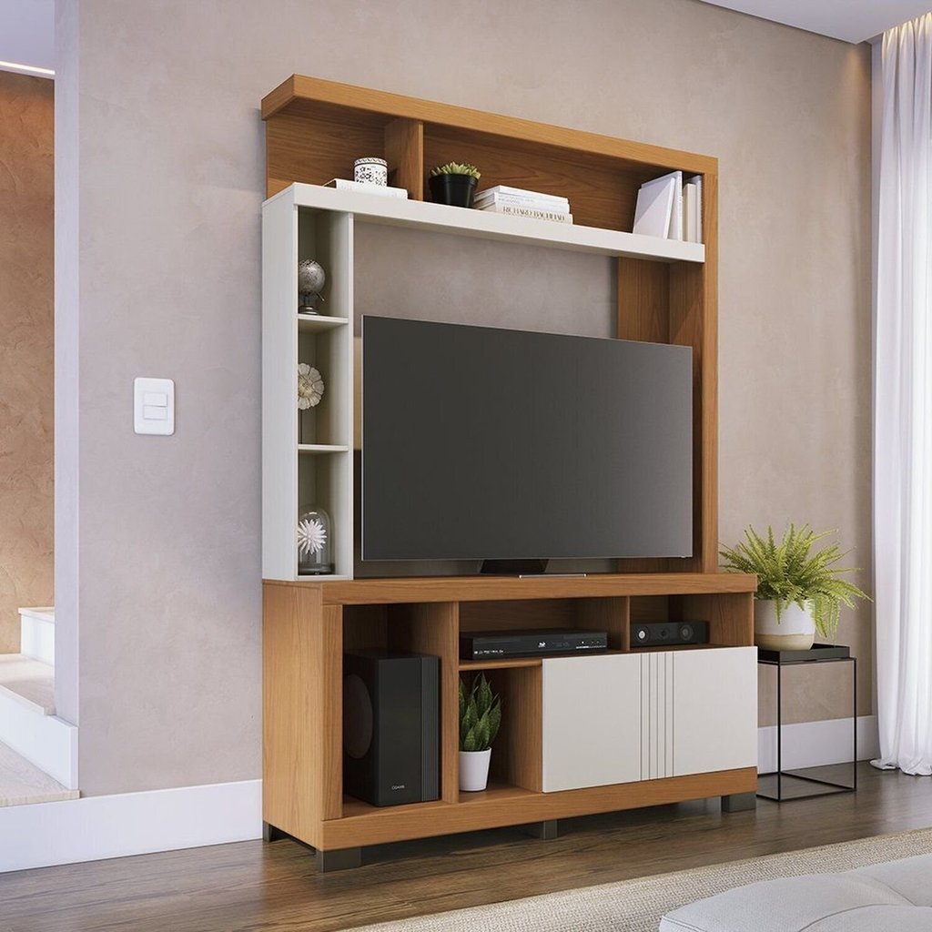 Estante para TV e Home Theater até 50 Polegadas 136,2CMX190CM 2 Portas Elba Marrom Freijó/Off White