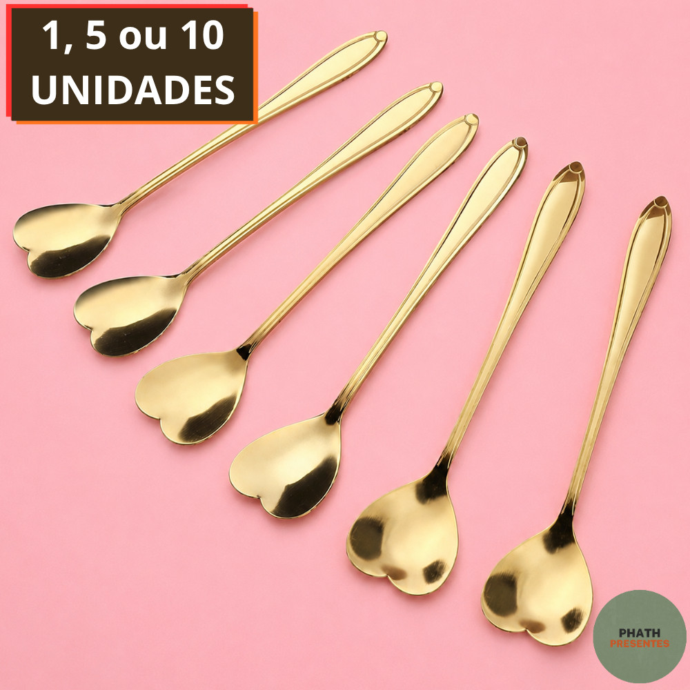 1/5/10 Peças Colher Coração para Cozinha Mesa Posta Douradas Café Sobremesa Chá