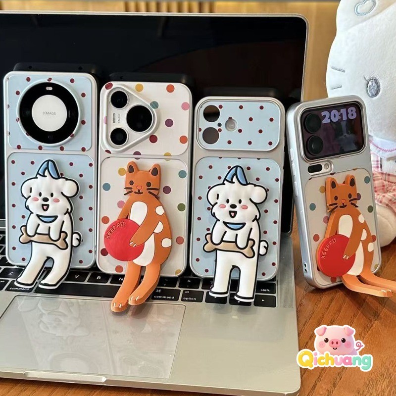 Capas De Suporte Dobráveis De Gato De Bolinhas Fofas Para Samsung Galaxy A07 M07 F07 A06 M06 F06 A05S M05 A04S A04E M04 
