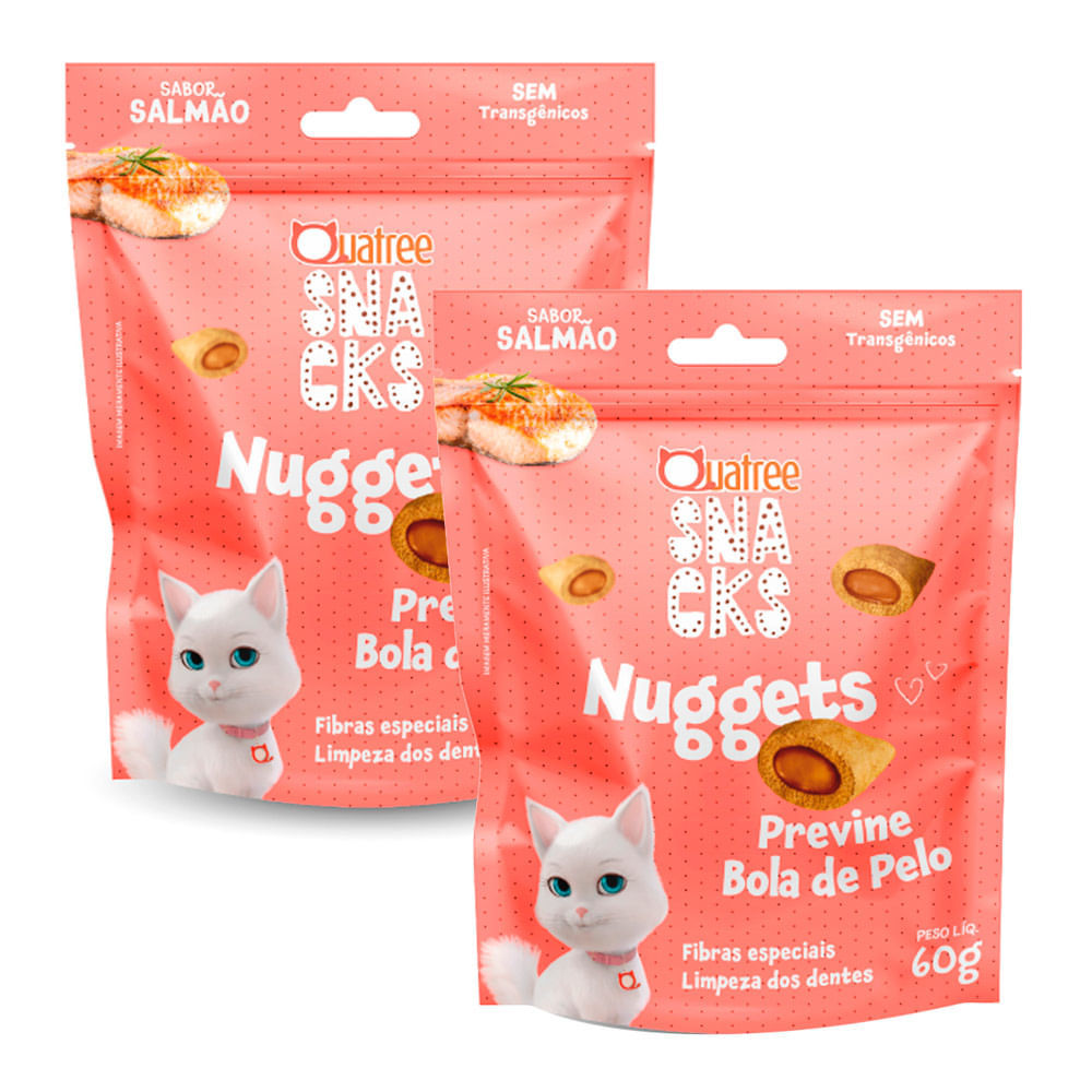 Kit 2 Snacks Quatree Nuggets para Gatos Sabor Salmão 60g