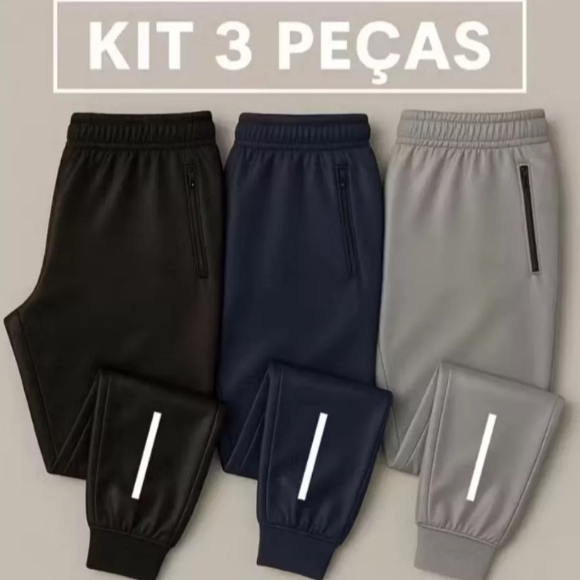 Calça Jogger Preta Masculina Dry Fit Com Fitas Esportiva.