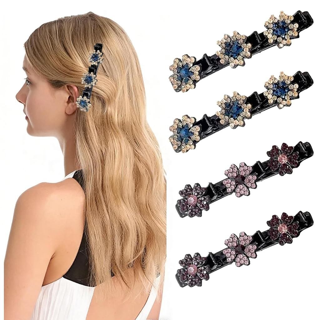 Conjunto de 4 peças de presilhas de cabelo trançadas com pedras de cristal brilhantes, novas presilhas de cabelo com str
