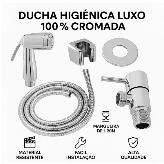 Ducha Higiênica Para Banheiro KIT COM REGISTRO ÚNICO Chuverinho Íntimo Resistente Cromada Aço Inox e Abs — imagem 2 de 2