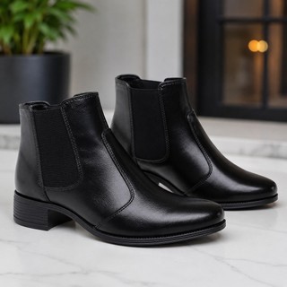 Bota Chelsea Feminina Preta Básica Cano Curto Salto Bloco Baixo Muito Confortável Moda Inverno Oferta