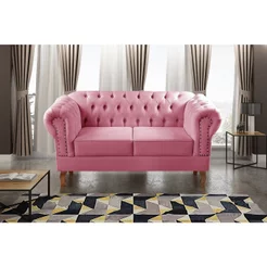 Sofá 2 Lugares Decoração Sara Recepção Dom Pedro Chesterfield Rosa Rosa