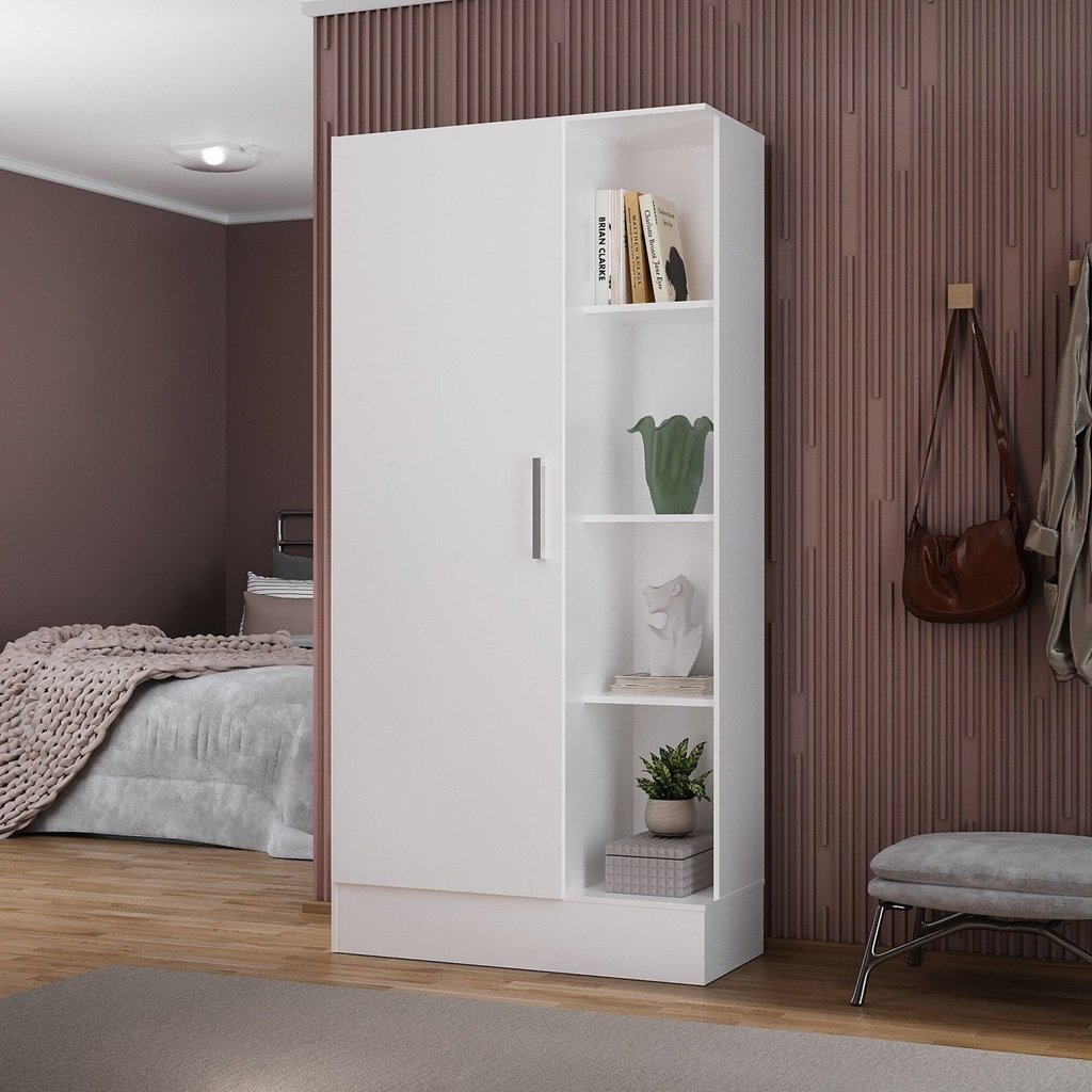 Sapateira para Quarto 1 Porta 7 Prateleiras Espresso Móveis Branco Branco