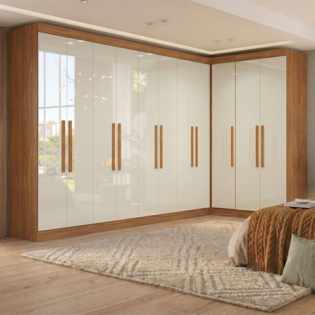 Guarda-Roupa Modulado de Canto 11 Portas e 4 Gavetas Paris Off White/Cinamomo Cinamomo/Off White