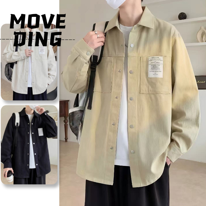 MoveDing Camisa Masculina De Manga Comprida Jaqueta De Marca Retrô Coreana Da Moda
