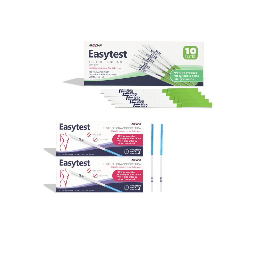 Kit Easy Test Teste de Fertilidade 10 Tiras + 2 Testes de Gravidez Rápido Fácil Alta Precisão