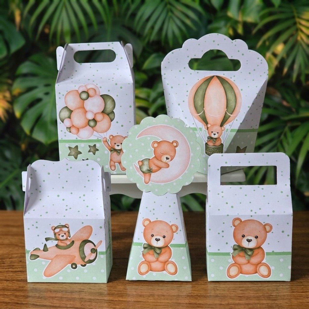 Kit Festa Caixinhas URSINHO VERDE 2 lembrancinhas personalizadas para aniversario infantil decoração mimos