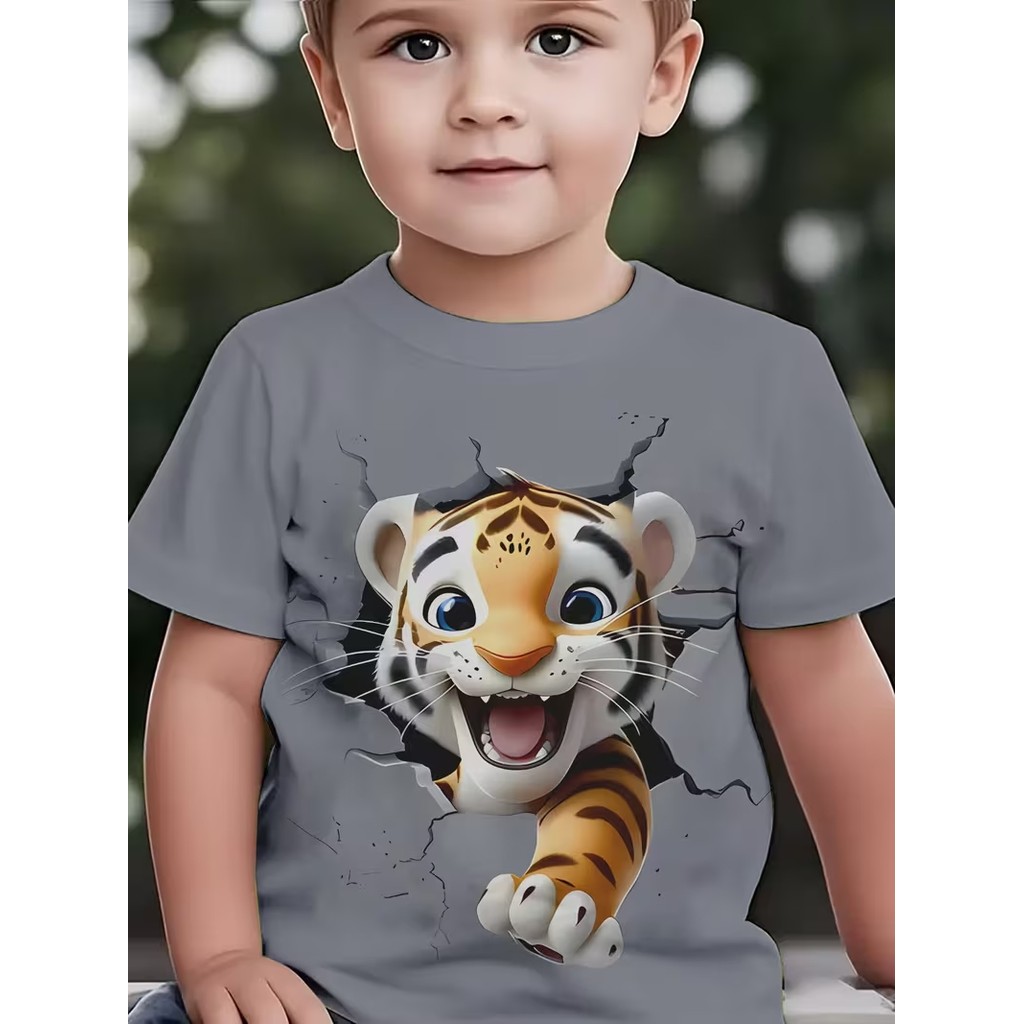 Camiseta Infantil Pequeno Tigre - Estampas Exclusivas para Crianças 100% Algodão Unissex Menino E Menina